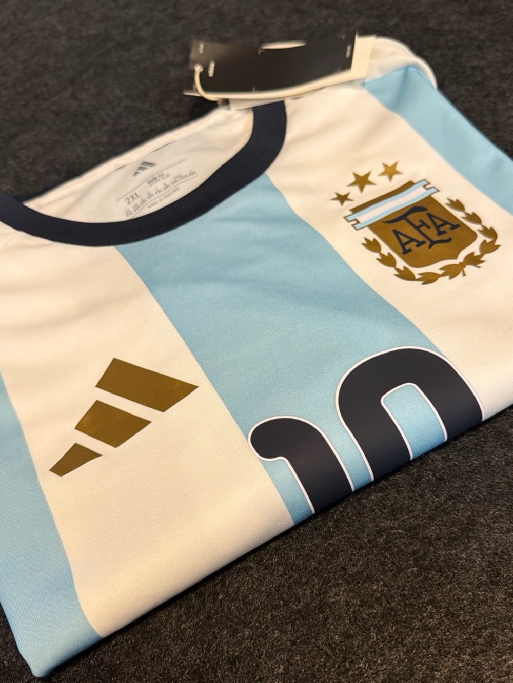adidas Messi Argentina Soccer Jersey in Light Blue, White & Gold 2XL